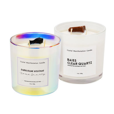 398g 14oz Healing Crystal Glass Jar Scented Candle  Aromatherapy Candles Iridescent
