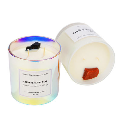 398g 14oz Healing Crystal Glass Jar Scented Candle  Aromatherapy Candles Iridescent