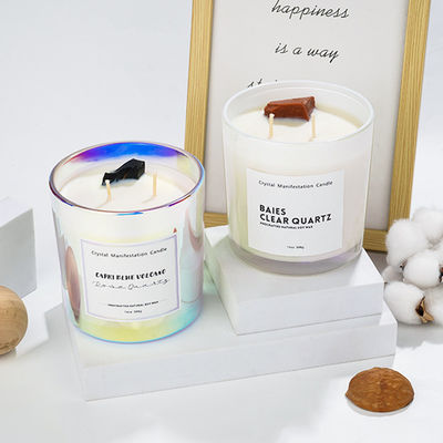 398g 14oz Healing Crystal Glass Jar Scented Candle  Aromatherapy Candles Iridescent