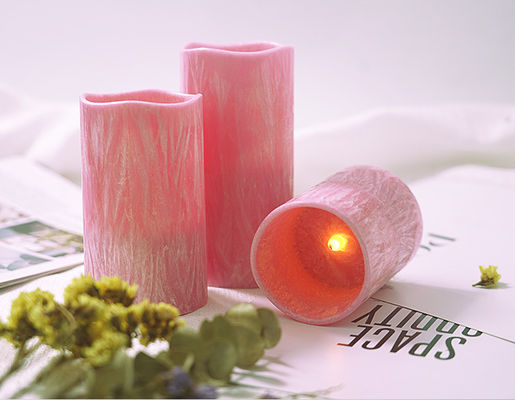 Remote Control Pink Flameless Candles Set For Party Decor Realistic Wax Battery