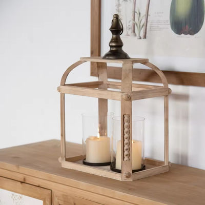 Wood Carved Candle Holders Pillar Glass Candle Lanterns Holder