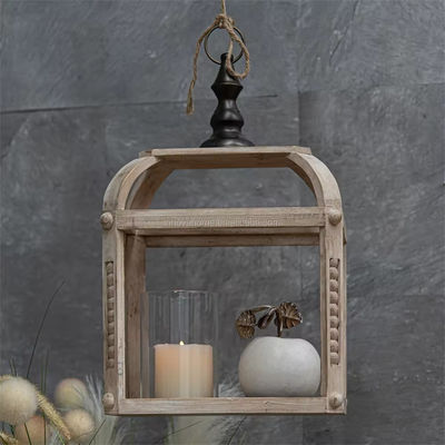 Wood Carved Candle Holders Pillar Glass Candle Lanterns Holder