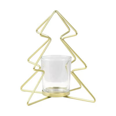 Christmas Tree Iron Tealight Candle Gold Candlesticks With Glass