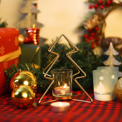 Christmas Tree Iron Tealight Candle Gold Candlesticks With Glass