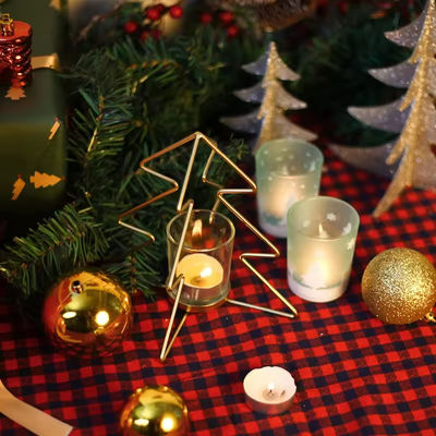 Christmas Tree Iron Tealight Candle Gold Candlesticks With Glass