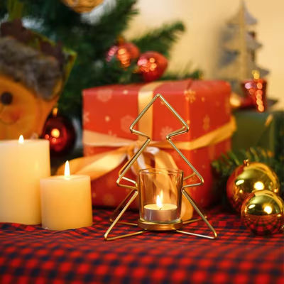 Christmas Tree Iron Tealight Candle Gold Candlesticks With Glass