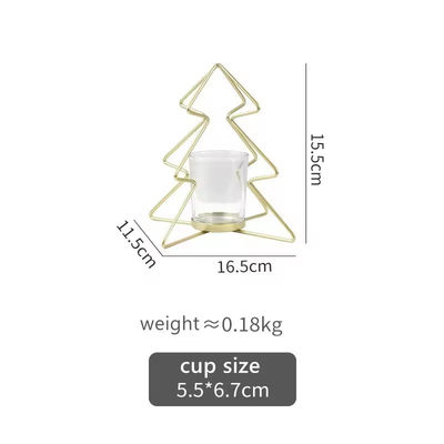 Christmas Tree Iron Tealight Candle Gold Candlesticks With Glass