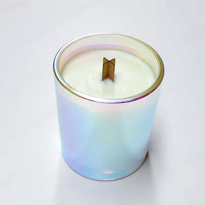 Unique White Frosted Custom Small Double Wall Amber Empty Glass Luxury Iridescent Candle Vessel