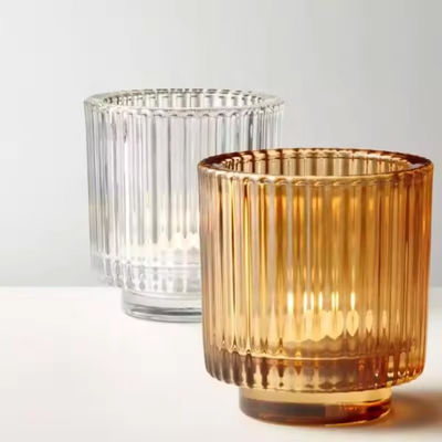 Unique Design Candle Holder Vertical Striped Home Decoration Candle Container Amber Blue Pink
