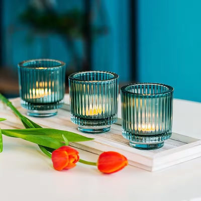 Unique Design Candle Holder Vertical Striped Home Decoration Candle Container Amber Blue Pink