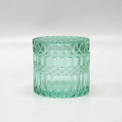 Transperant Glass Jar Candle Vessel Luxury Embossed Candle Jar With Lid