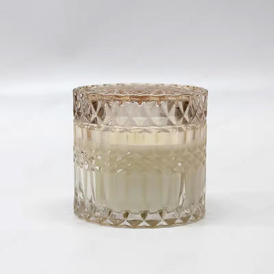 Transperant Glass Jar Candle Vessel Luxury Embossed Candle Jar With Lid