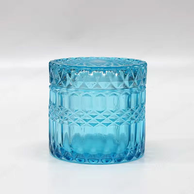 Transperant Glass Jar Candle Vessel Luxury Embossed Candle Jar With Lid