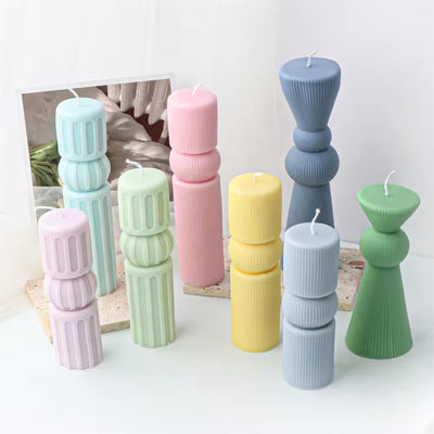 Large Tall Pillar Decorative Candle Mold Roman Aesthetic Striped Cylindrical Silicone Mould DIY