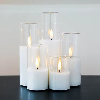 Birthdays Weddings Clear Glass Flameless Pillar Candles With Timer Flickering Glass Pillar Light