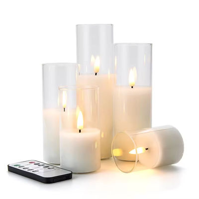 Birthdays Weddings Clear Glass Flameless Pillar Candles With Timer Flickering Glass Pillar Light