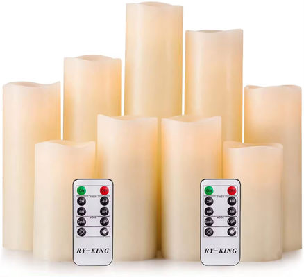 LED Candle Set Of 9 Remote Control With Battery Operated Real Wax Pillar Flameless Candle