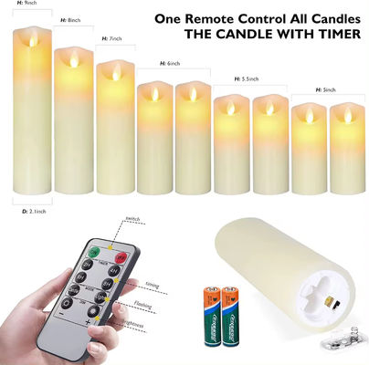 LED Candle Set Of 9 Remote Control With Battery Operated Real Wax Pillar Flameless Candle