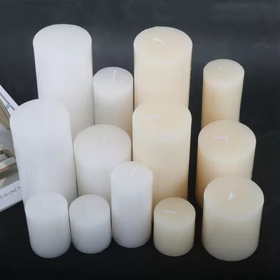 Paraffin Wax Unscented Flat Topped White And Ivory White Pillar Candle
