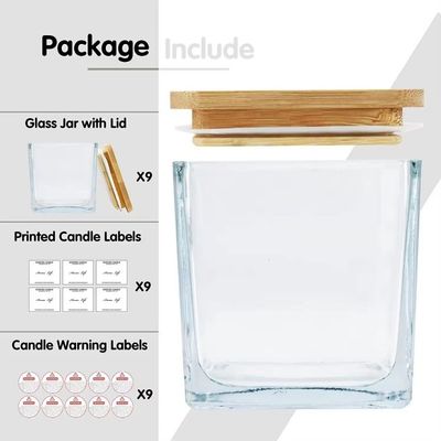 Scented Empty Glass Candle Jars With Custom Lid Applique Glossy Square Glass Bottle