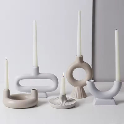 Unique Round Candlestick Ornament Display Modern Wedding Double Tube Ceramic Candle Container