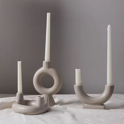 Unique Round Candlestick Ornament Display Modern Wedding Double Tube Ceramic Candle Container