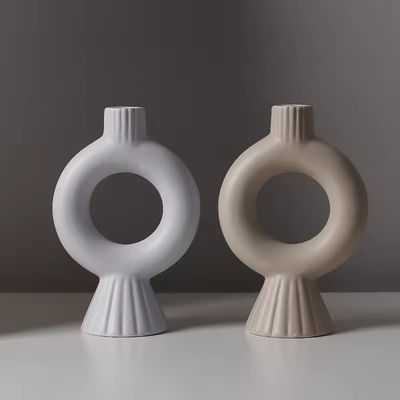 Unique Round Candlestick Ornament Display Modern Wedding Double Tube Ceramic Candle Container