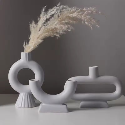 Unique Round Candlestick Ornament Display Modern Wedding Double Tube Ceramic Candle Container