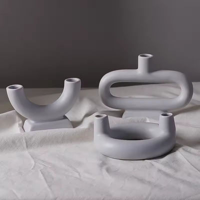 Unique Round Candlestick Ornament Display Modern Wedding Double Tube Ceramic Candle Container