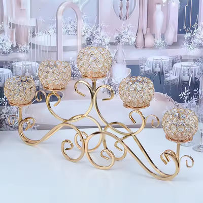 Metal Crystal Candle Holder Christmas 5 Arms Europeans Candelabra