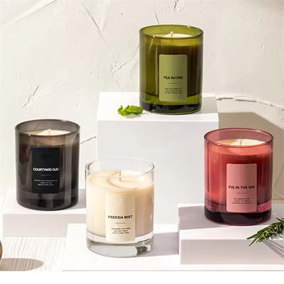 Luxury Unique Green Clear Glass Jars Empty 8oz 10oz Candle Vessels For Festive Decoration