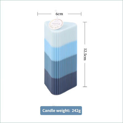 Custom Blue Craft Candle Triangular Striped Colored Pillar Candle Home Decor Art Candles