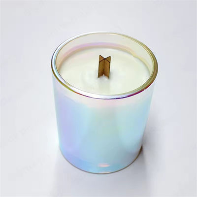 Black White Frosted Double Wall Amber Glass Iridescent Candle Vessel Luxury Rainbow Color Glass