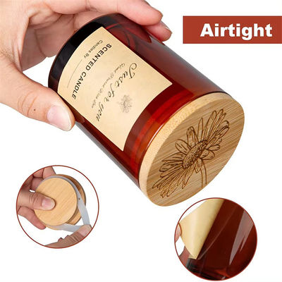 6oz Amber Candle Jars With Bamboo Wooden Lids And Sticky Labels Empty Glass For Making Candles