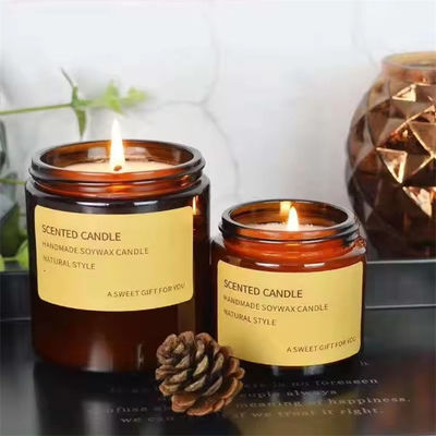 Decorative Apothecary Round Empty 200ml 300ml 400ml 16oz Matte Amber Glass Candle Jar With Wooden Lids