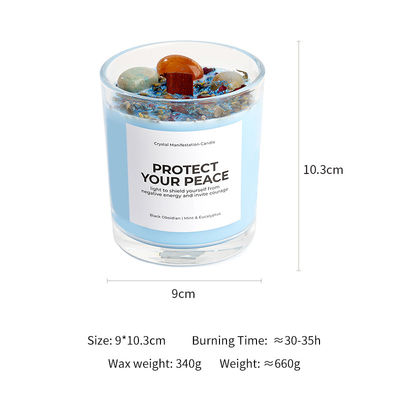 Glass Jar Scented Candle Wooden Wick and Healing Crystals for Aroma Therapy