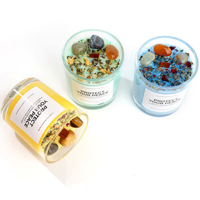 Glass Jar Scented Candle Wooden Wick and Healing Crystals for Aroma Therapy