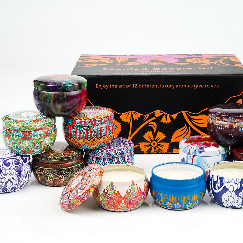 Customized Tin Scented Candle Grass Scented Soy Wax Candles Gift Set
