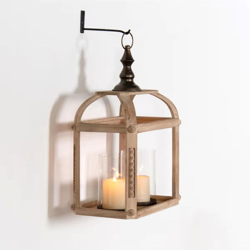 Wood Carved Candle Holders Pillar Glass Candle Lanterns Holder