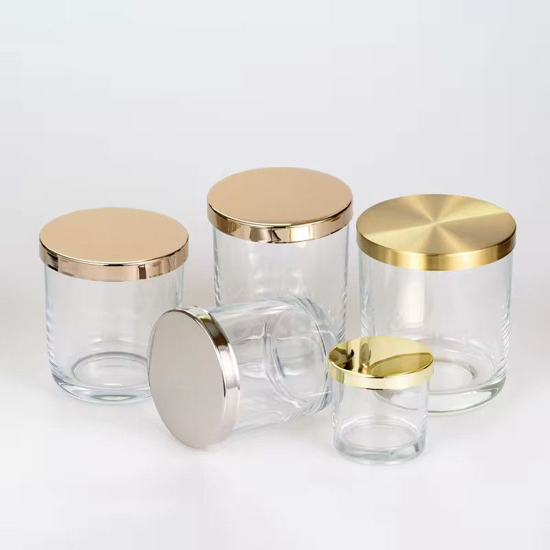 5oz-18oz Clear Glass Candle Empty Cylinder Vessel Containers With Metal Lid