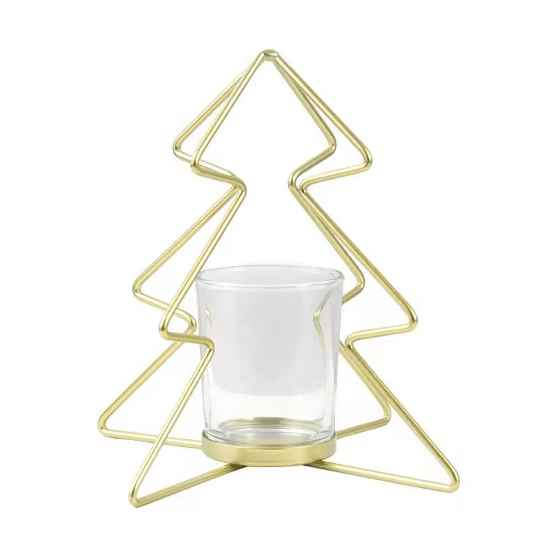 Christmas Tree Iron Tealight Candle Gold Candlesticks With Glass