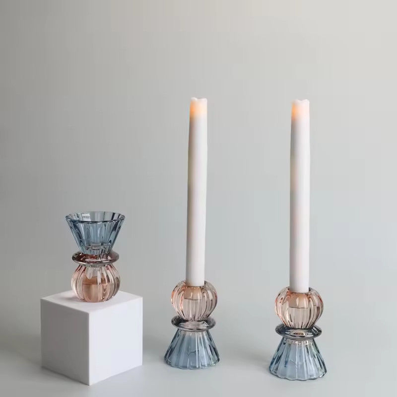 Home Decor Colorful Gradient Ramp Candle Holder For Taper Glass Candle Christmas