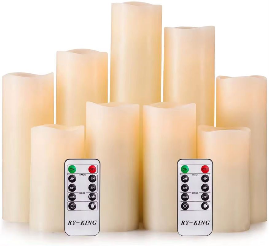 LED Candle Set Of 9 Remote Control With Battery Operated Real Wax Pillar Flameless Candle